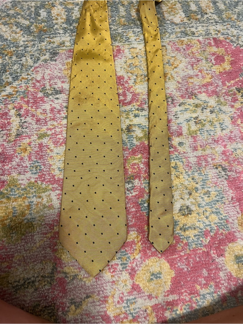 Jos. A. Bank Men's Yellow Gold Silk Tie with Black Polka Dots